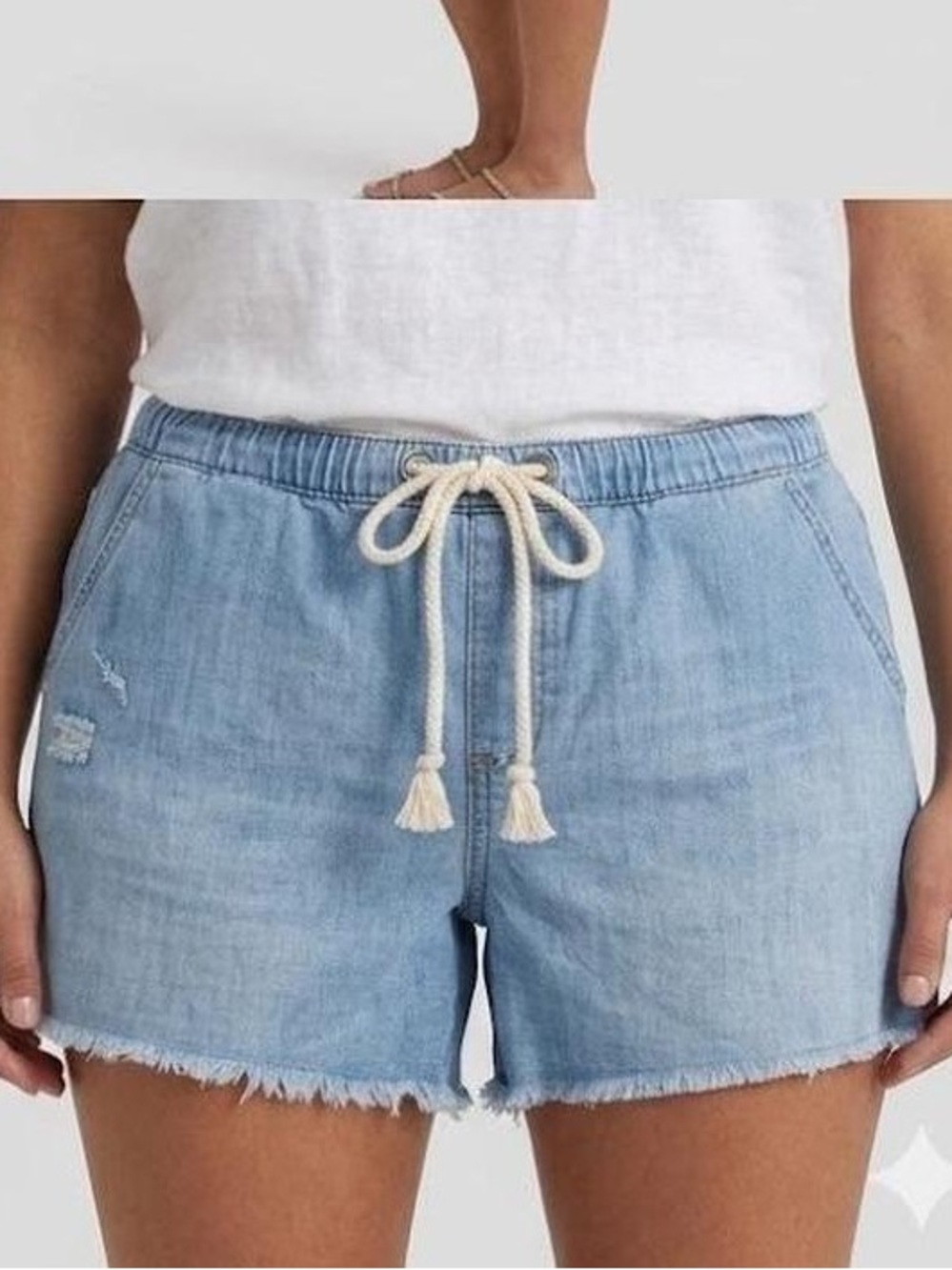 aerie Light Wash Drawstring Denim Shorts